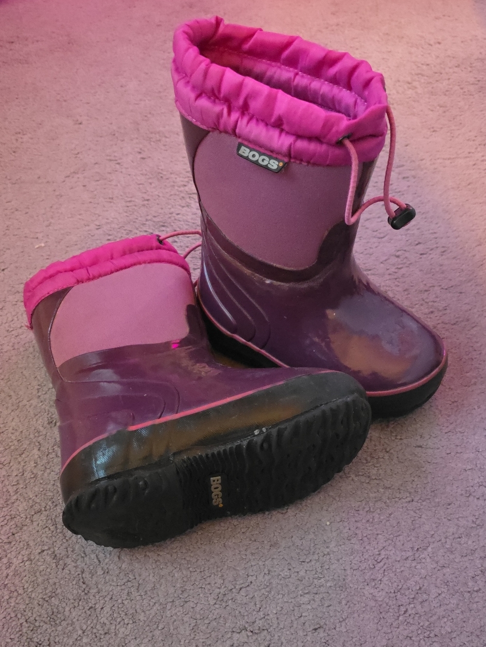 Bogs Kids Waterproof Pink and Purple Rain Boots